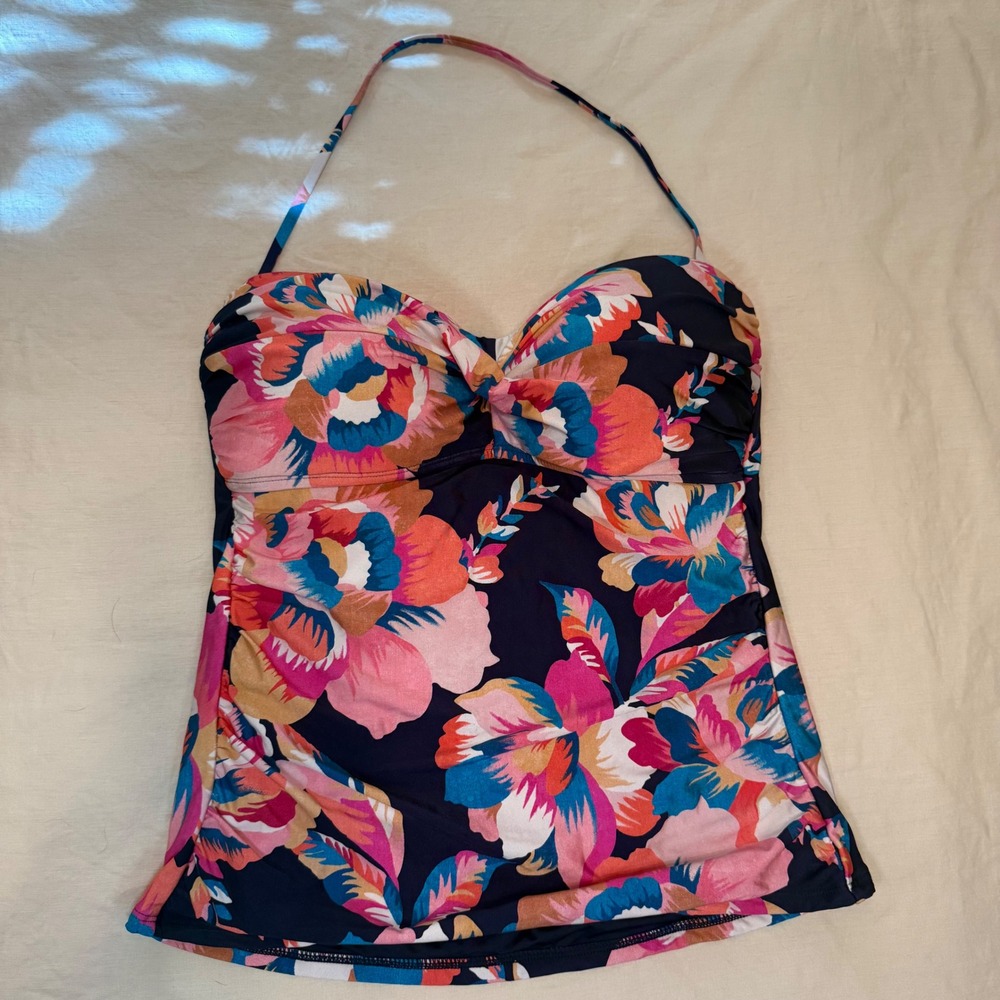 La Blanca Womens Floral Tankini‎ Swim Top Navy Blue Pink Orange Size 12 Halter
